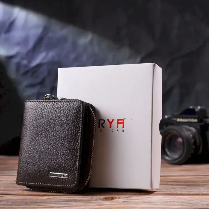 Практичный женский кошелек с монетницей на молнии из натуральной кожи KARYA 21412 Коричневый