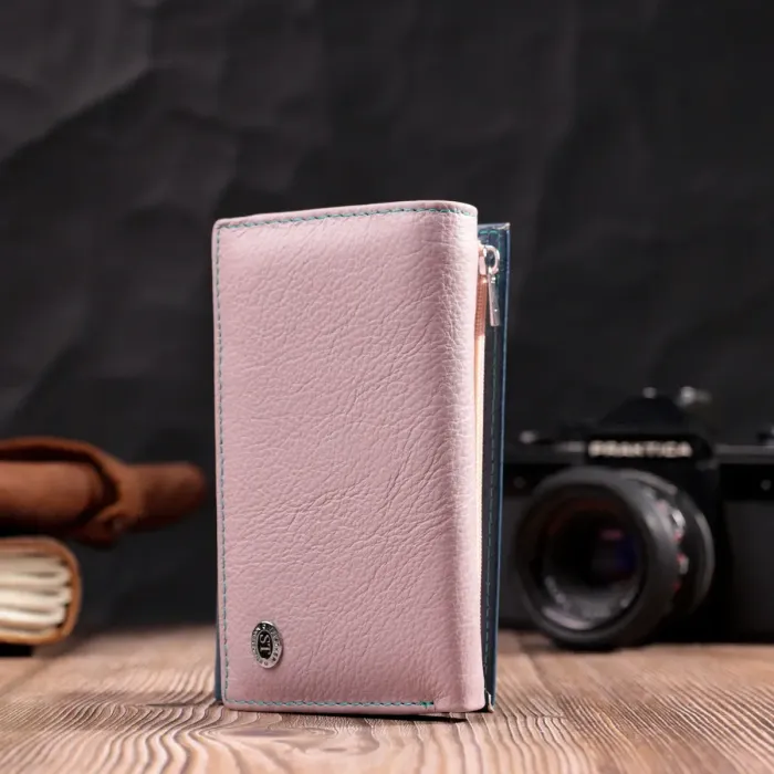 Практичный женский кошелек в три сложения из натуральной кожи ST Leather 19445 Разноцветный