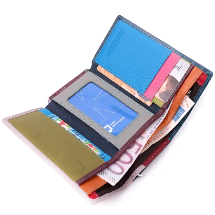 Практичный женский кошелек в три сложения из натуральной кожи ST Leather 19445 Разноцветный