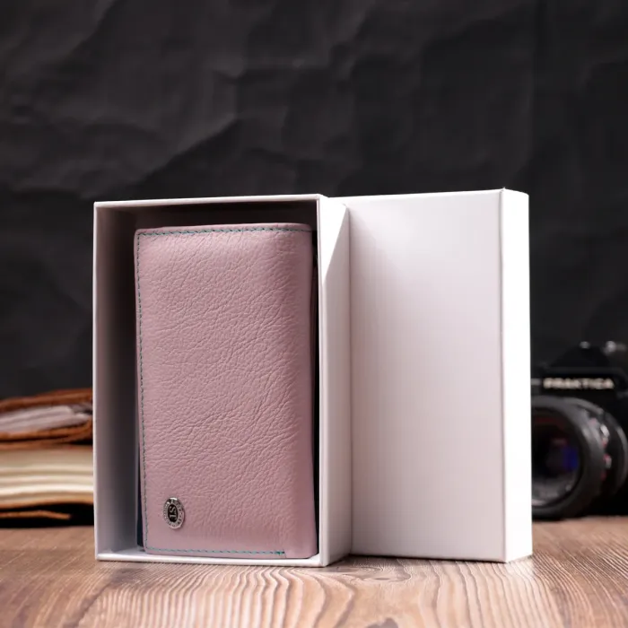 Практичный женский кошелек в три сложения из натуральной кожи ST Leather 19445 Разноцветный