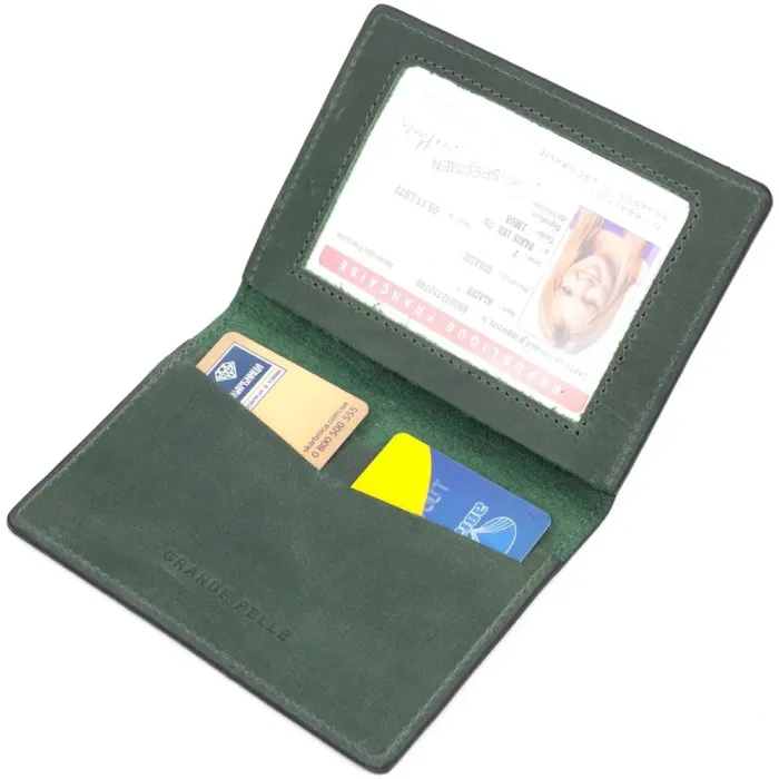 Превосходная кожаная обложка на военный билет Карта GRANDE PELLE 16783 Зеленый