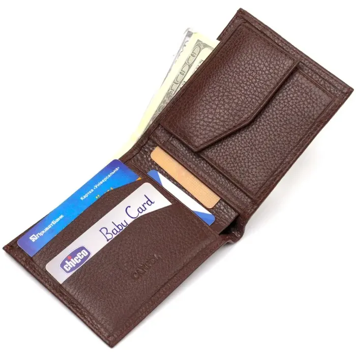 Превосходное мужское портмоне из натуральной зернистой кожи CANPELLINI 21775 Коричневое