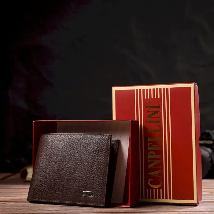 Превосходное мужское портмоне из натуральной зернистой кожи CANPELLINI 21775 Коричневое
