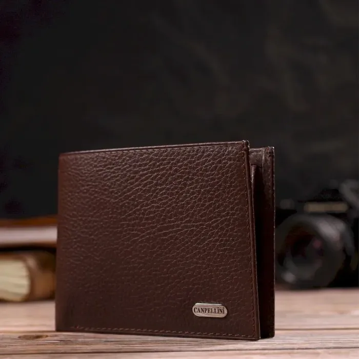 Превосходное мужское портмоне из натуральной зернистой кожи CANPELLINI 21775 Коричневое