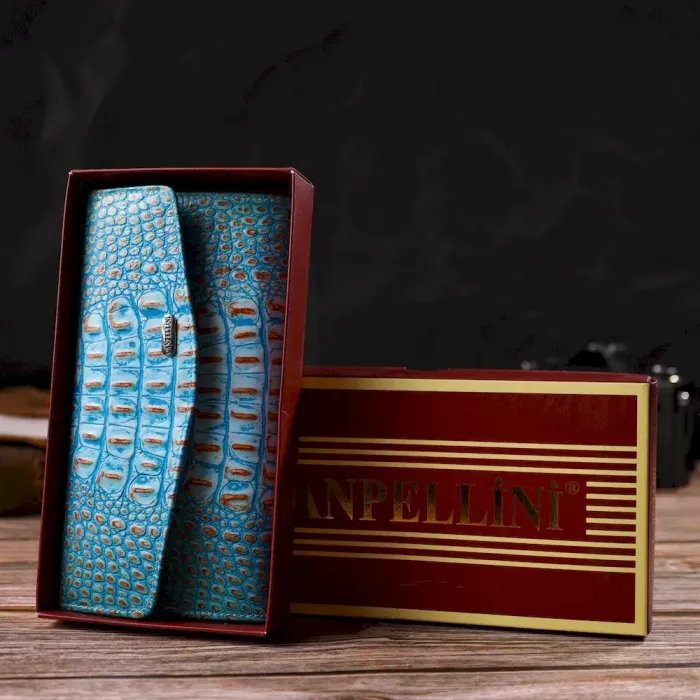 Чудове портмоне для жінок з натуральної шкіри з тисненням під крокодила CANPELLINI 21703 Синє