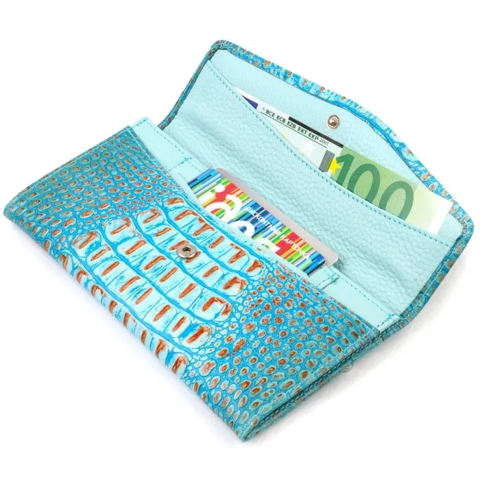 Чудове портмоне для жінок з натуральної шкіри з тисненням під крокодила CANPELLINI 21703 Синє