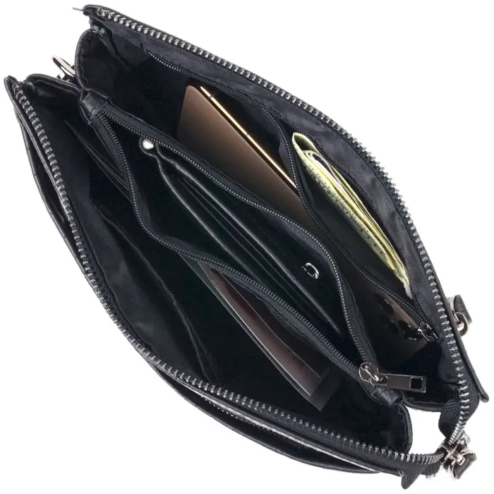 Чудовий клатч для чоловіків з натуральної фактурної шкіри з тисненням під крокодила CANPELLINI 21556 Чорний