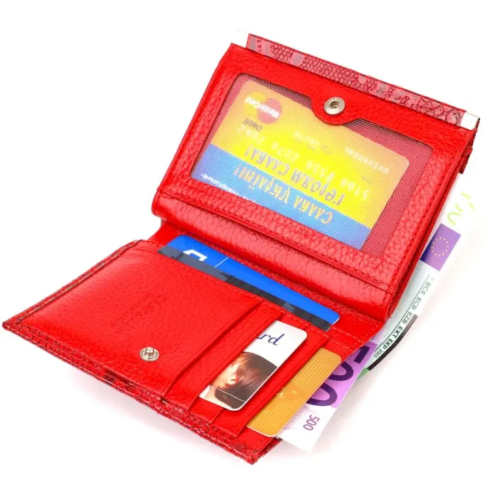 Чудовий гаманець для жінок середнього розміру з натуральної шкіри з тисненням під рептилію CANPELLINI 21818 Червоний
