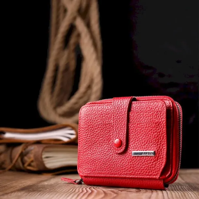 Чудовий гаманець із натуральної зернистої шкіри KARYA 20975 Червоний
