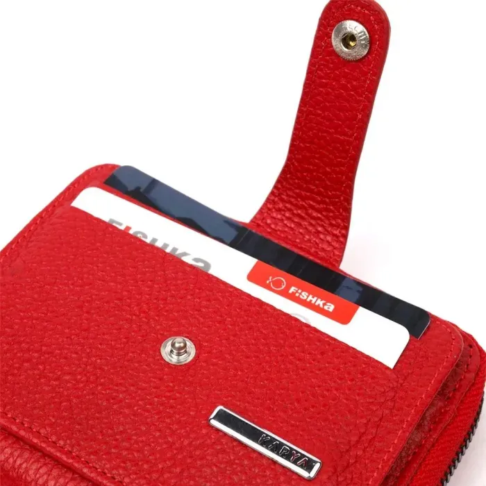 Чудовий гаманець із натуральної зернистої шкіри KARYA 20975 Червоний