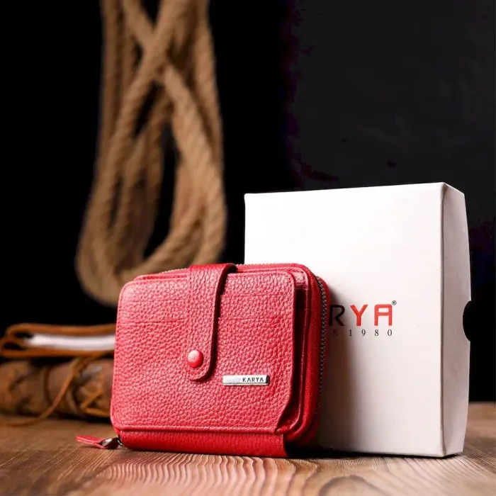 Чудовий гаманець із натуральної зернистої шкіри KARYA 20975 Червоний