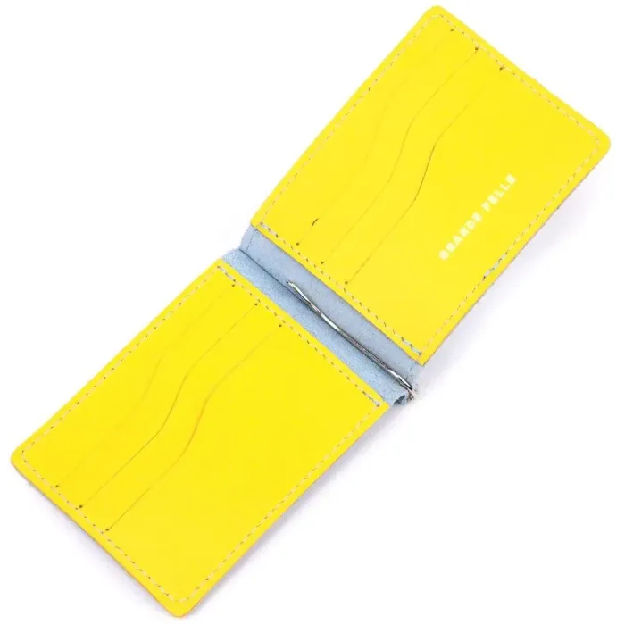 Чудовий шкіряний затискач комбі двох кольорів Серце GRANDE PELLE 16715 Жовто-блакитний