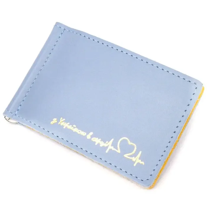 Чудовий шкіряний затискач комбі двох кольорів Серце GRANDE PELLE 16715 Жовто-блакитний