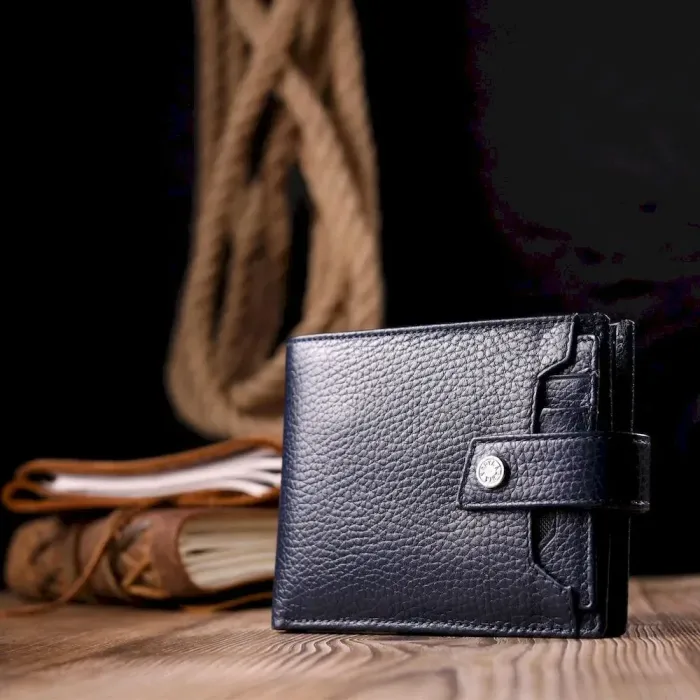 Чудовий чоловічий гаманець із натуральної шкіри KARYA 21068 Синій