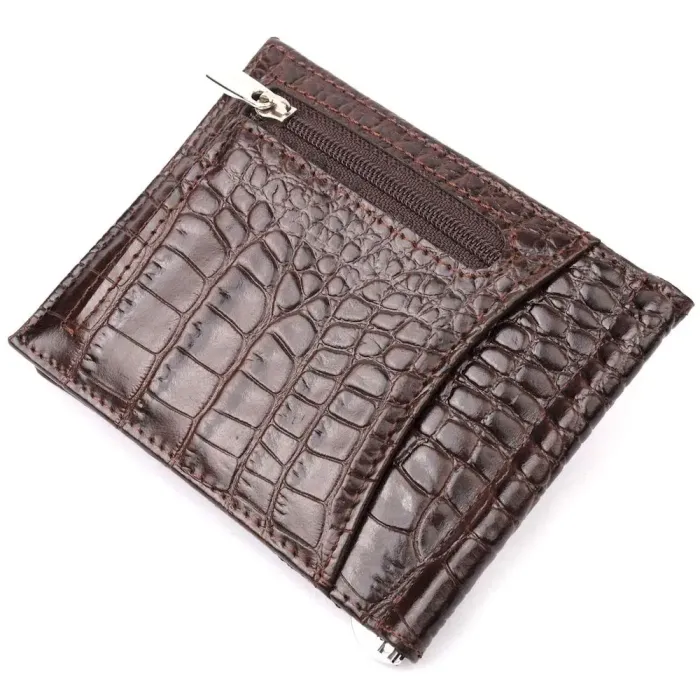 Превосходный мужской зажим из натуральной кожи с тиснением под крокодила KARYA 21119 Коричневый