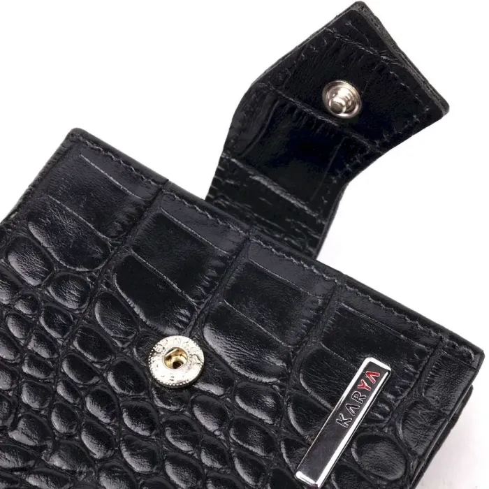 Превосходный мужской зажим из натуральной лакированной фактурной кожи под крокодила KARYA 21043 Черный