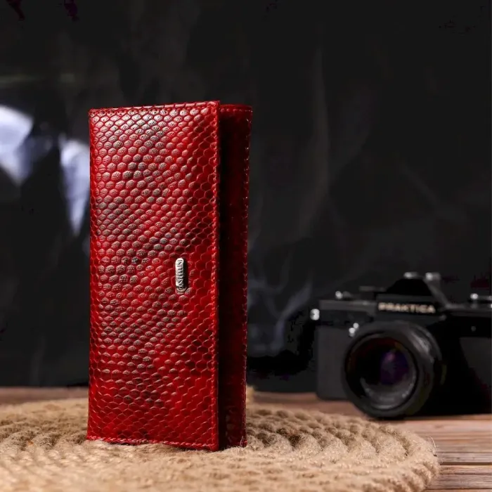 Чудовий жіночий гаманець із натуральної лакованої шкіри з тисненням під змію CANPELLINI 21655 Червоний