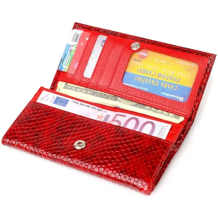 Чудовий жіночий гаманець із натуральної лакованої шкіри з тисненням під змію CANPELLINI 21655 Червоний
