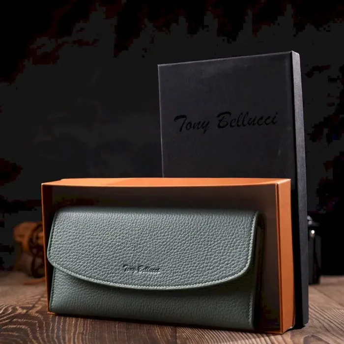 Чудовий жіночий гаманець із монетницею на блискавці з натуральної шкіри Tony Bellucci 21968 Сіро-зелений