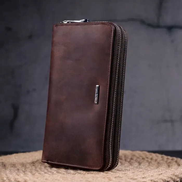 Превосхожный мужской клатч из винтажной натуральной кожи KARYA 21313 Коричневый