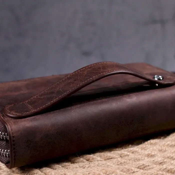 Превосхожный мужской клатч из винтажной натуральной кожи KARYA 21313 Коричневый