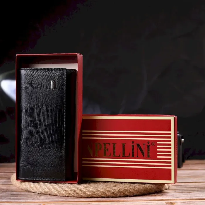 Привабливий жіночий гаманець із монетницею з натуральної фактурної шкіри CANPELLINI 21527 Чорний