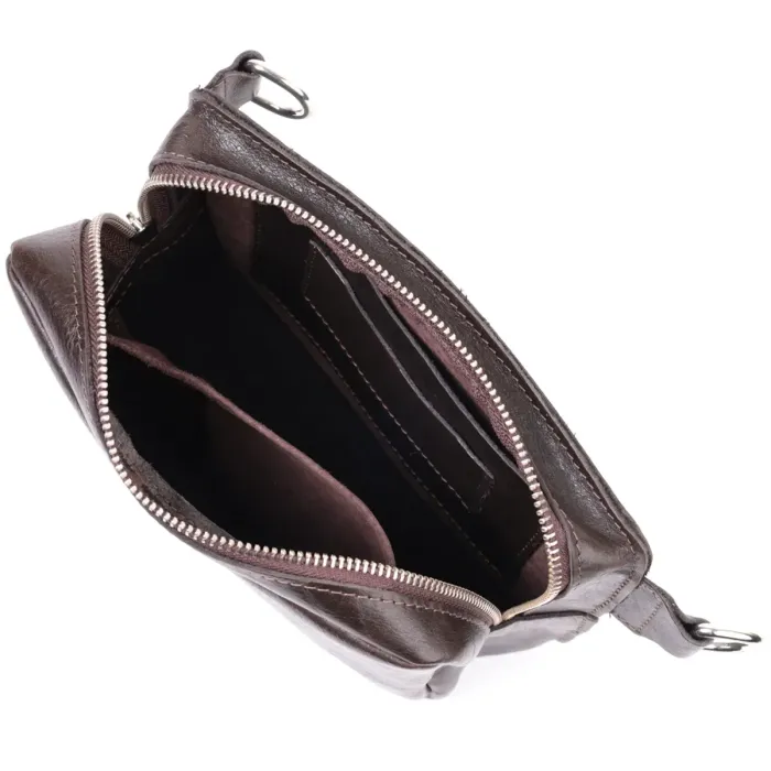 Прямокутна сумка бананка з якісної натуральної шкіри GRANDE PELLE 22575 Коричневий