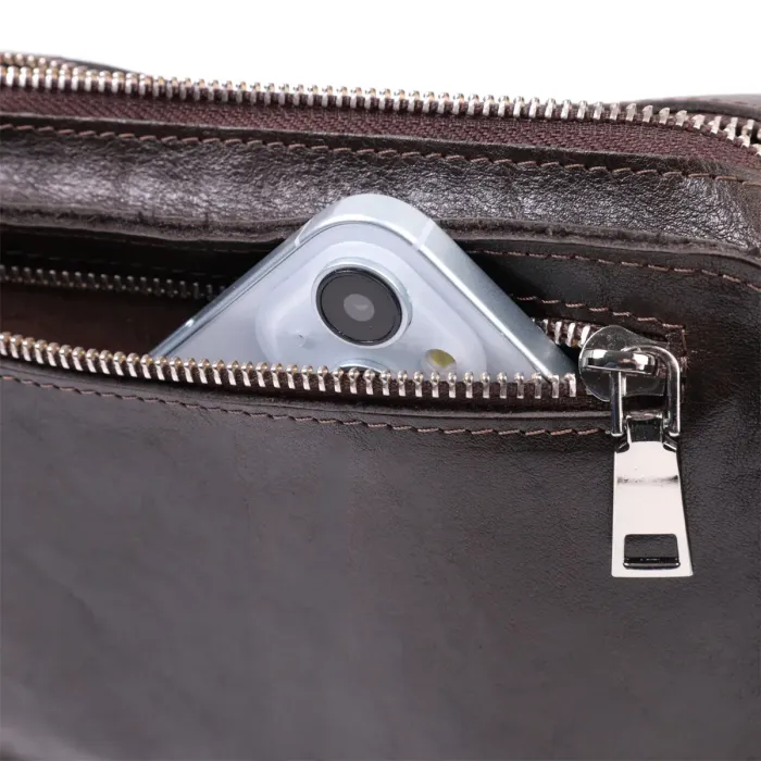 Прямокутна сумка бананка з якісної натуральної шкіри GRANDE PELLE 22575 Коричневий