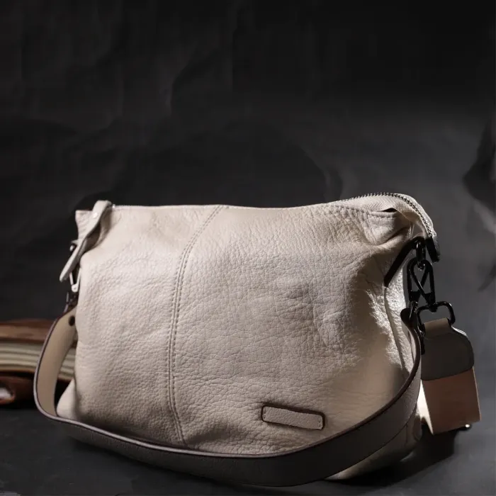 Прямокутна сумка жіноча з двома знімними ременями з натуральної шкіри Vintage 22377 Біла