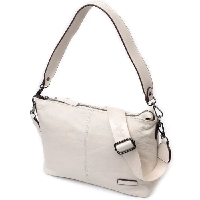 Прямокутна сумка жіноча з двома знімними ременями з натуральної шкіри Vintage 22377 Біла