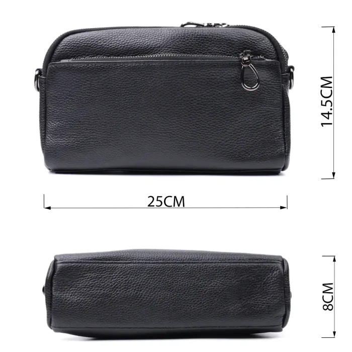 Прямокутна сумка жіноча з кишенями з натуральної шкіри Vintage 22597 Чорна