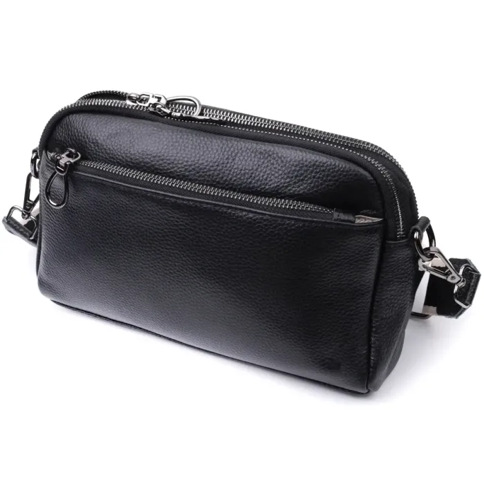 Прямокутна сумка жіноча з кишенями з натуральної шкіри Vintage 22597 Чорна