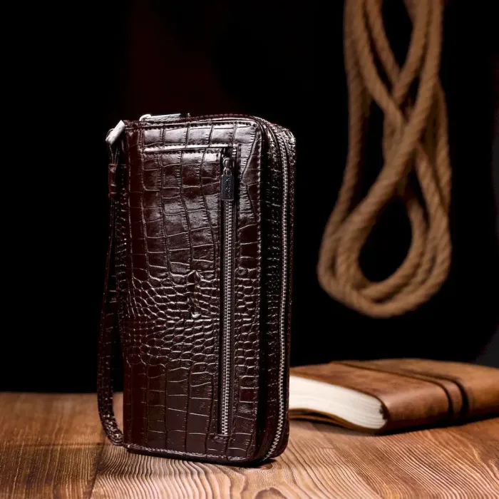 Прочная мужская барсетка KARYA 20907 кожаная Коричневый