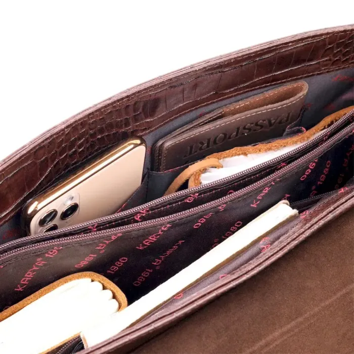 Чоловічий портфель із фактурної шкіри KARYA 20938 Коричневий