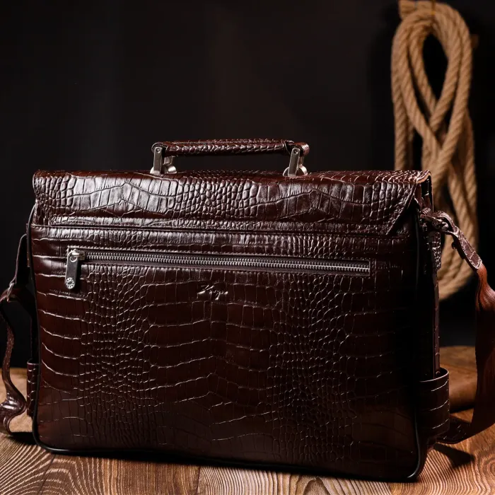 Чоловічий портфель із фактурної шкіри KARYA 20938 Коричневий