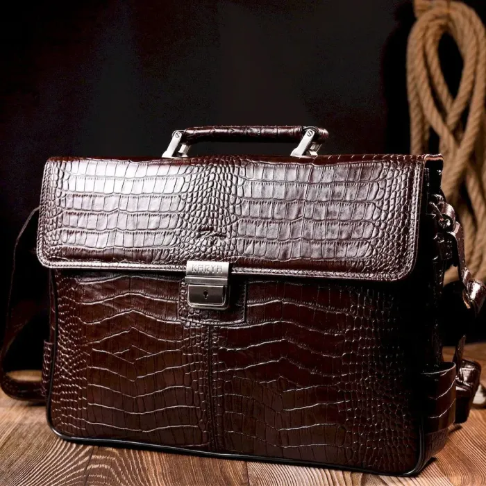 Чоловічий портфель із фактурної шкіри KARYA 20938 Коричневий