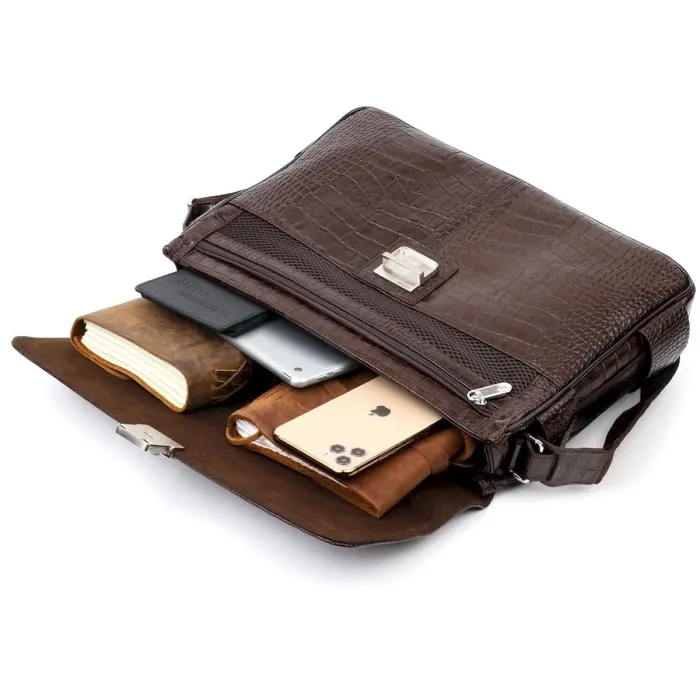 Чоловічий портфель із фактурної шкіри KARYA 20938 Коричневий