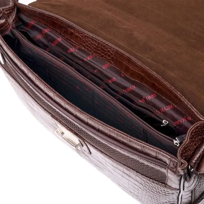 Чоловічий портфель із фактурної шкіри KARYA 20938 Коричневий