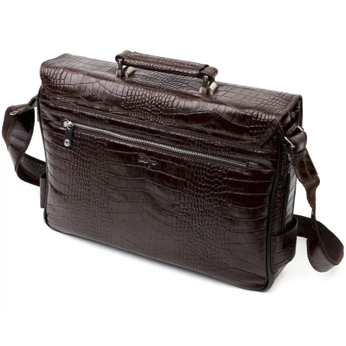 Чоловічий портфель із фактурної шкіри KARYA 20938 Коричневий