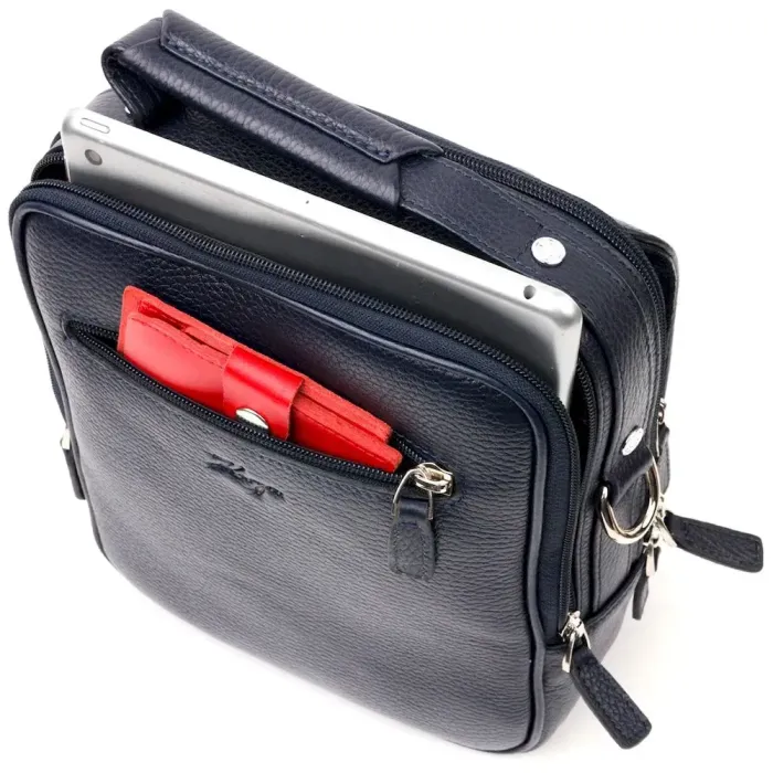 Прочный мужской мессенджер KARYA 20897 кожаный Синий