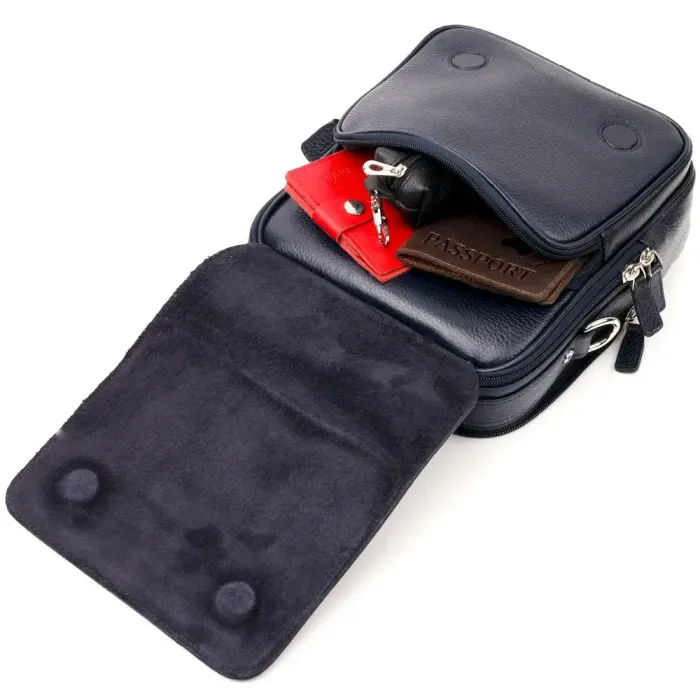 Прочный мужской мессенджер KARYA 20897 кожаный Синий