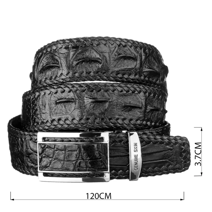 Ремінь-автомат CROCODILE LEATHER 18010 з натуральної шкіри крокодила Чорний