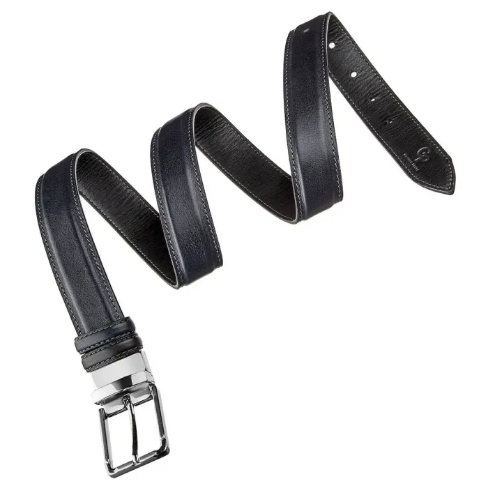 Ремень брючный двусторонний мужской Grande Pelle 11156 Синий и Черный