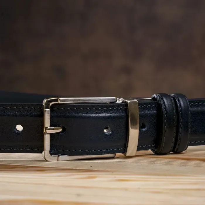 Ремень брючный двусторонний мужской Grande Pelle 11156 Синий и Черный