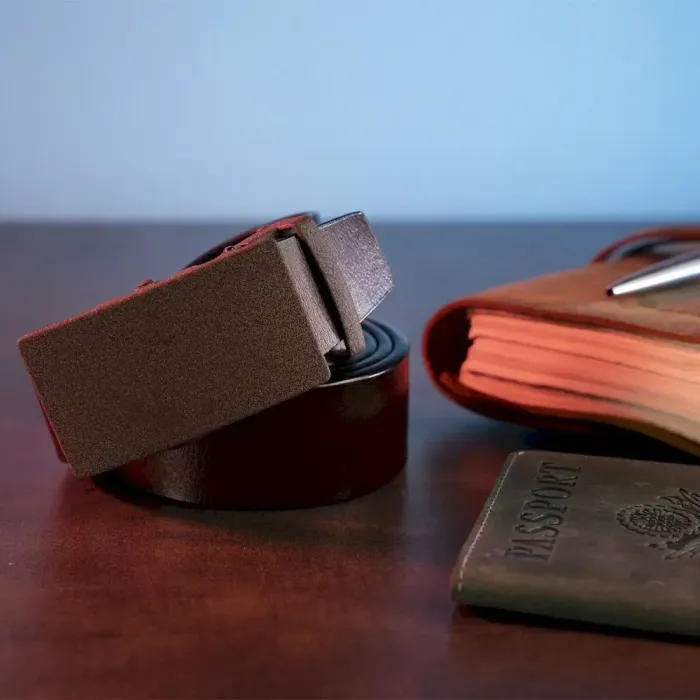 Ремень из натуральной кожи с матовой автоматической пряжкой Vintage 20217 Коричневый