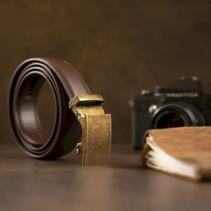 Ремінь з натуральної шкіри з автоматичною пряжкою Vintage 20309 Коричневий