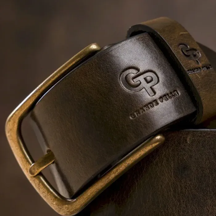 Чоловічий ремень з круглою пряжкою Grande Pelle 11275 Сіро-коричневий