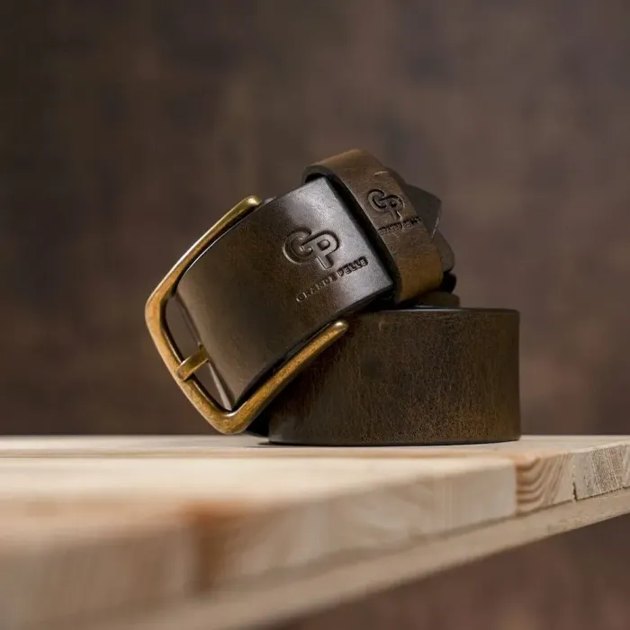 Чоловічий ремень з круглою пряжкою Grande Pelle 11275 Сіро-коричневий