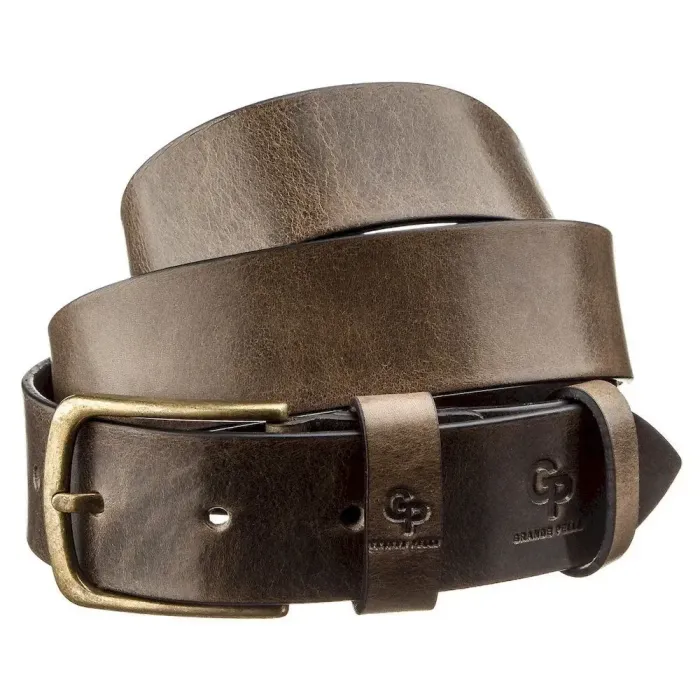 Чоловічий ремень з круглою пряжкою Grande Pelle 11275 Сіро-коричневий