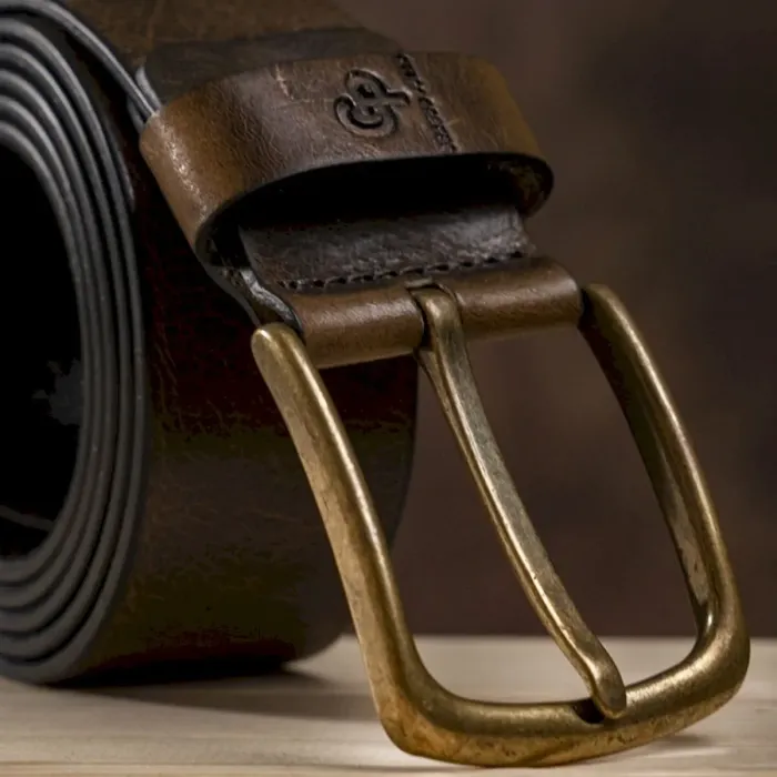 Чоловічий ремень з круглою пряжкою Grande Pelle 11275 Сіро-коричневий